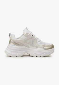 Złote Sneakersy z Siateczką i Wstawkami na Grubej Podeszwie Anirele
