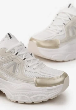 Złote Sneakersy z Siateczką i Wstawkami na Grubej Podeszwie Anirele