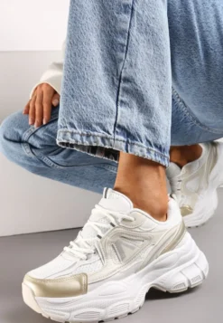 Złote Sneakersy z Siateczką i Wstawkami na Grubej Podeszwie Anirele
