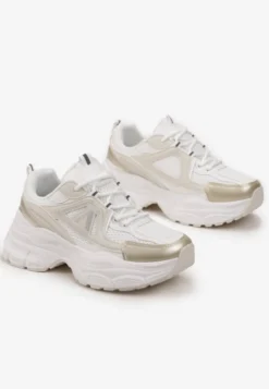 Złote Sneakersy z Siateczką i Wstawkami na Grubej Podeszwie Anirele