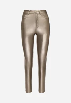 Złote Spodnie o Kroju Skinny z Imitacji Skóry Zorlemi
