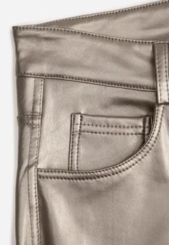 Złote Spodnie o Kroju Skinny z Imitacji Skóry Zorlemi