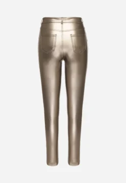 Złote Spodnie o Kroju Skinny z Imitacji Skóry Zorlemi