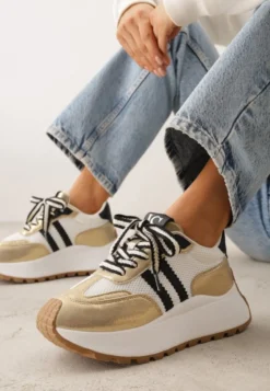 Złote Streetwearowe Sneakersy Chunky VICES na Platformie Ilnatea