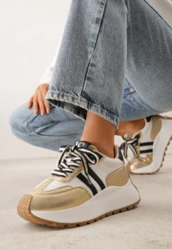 Złote Streetwearowe Sneakersy Chunky VICES na Platformie Ilnatea