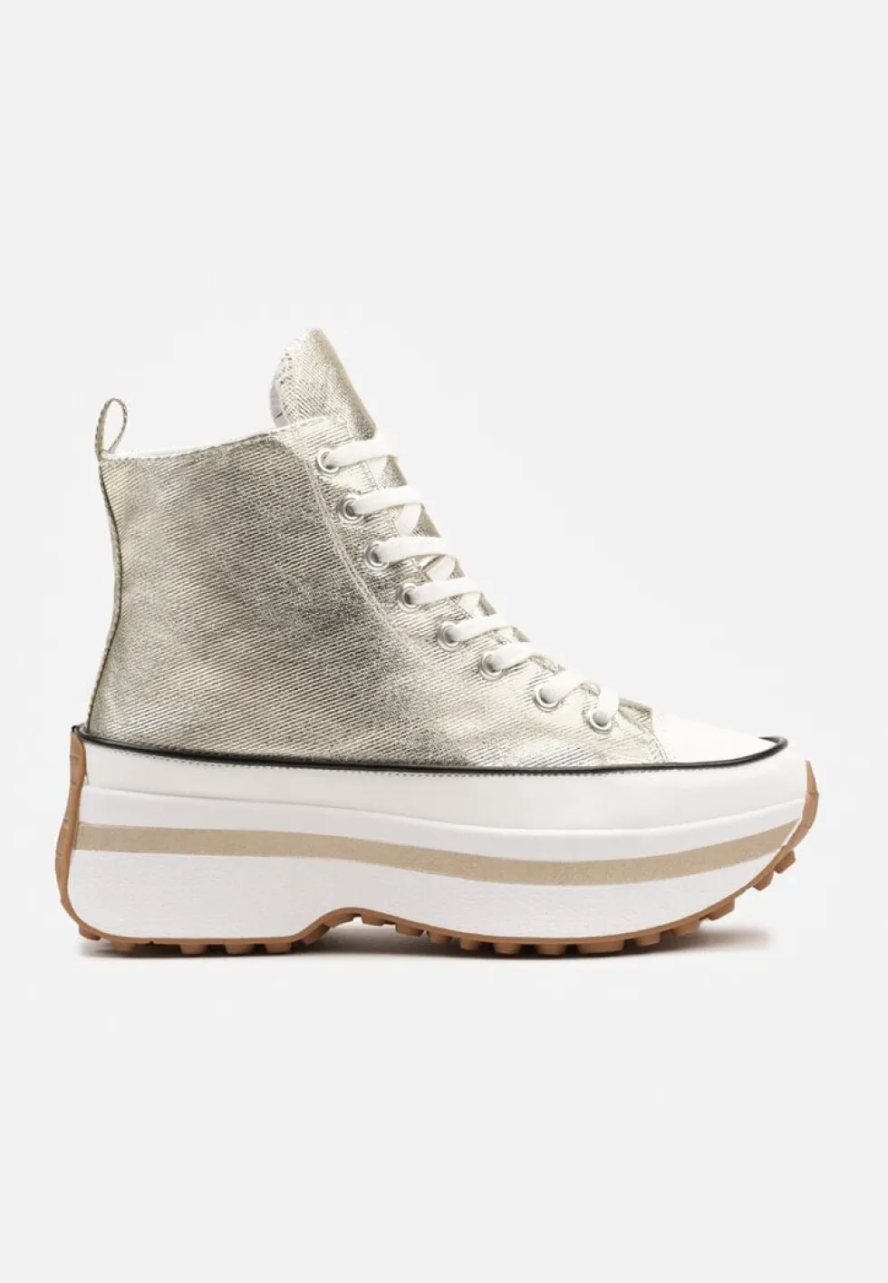 Złote Sznurowane Trampki za Kostkę na Platformie Ealsevia